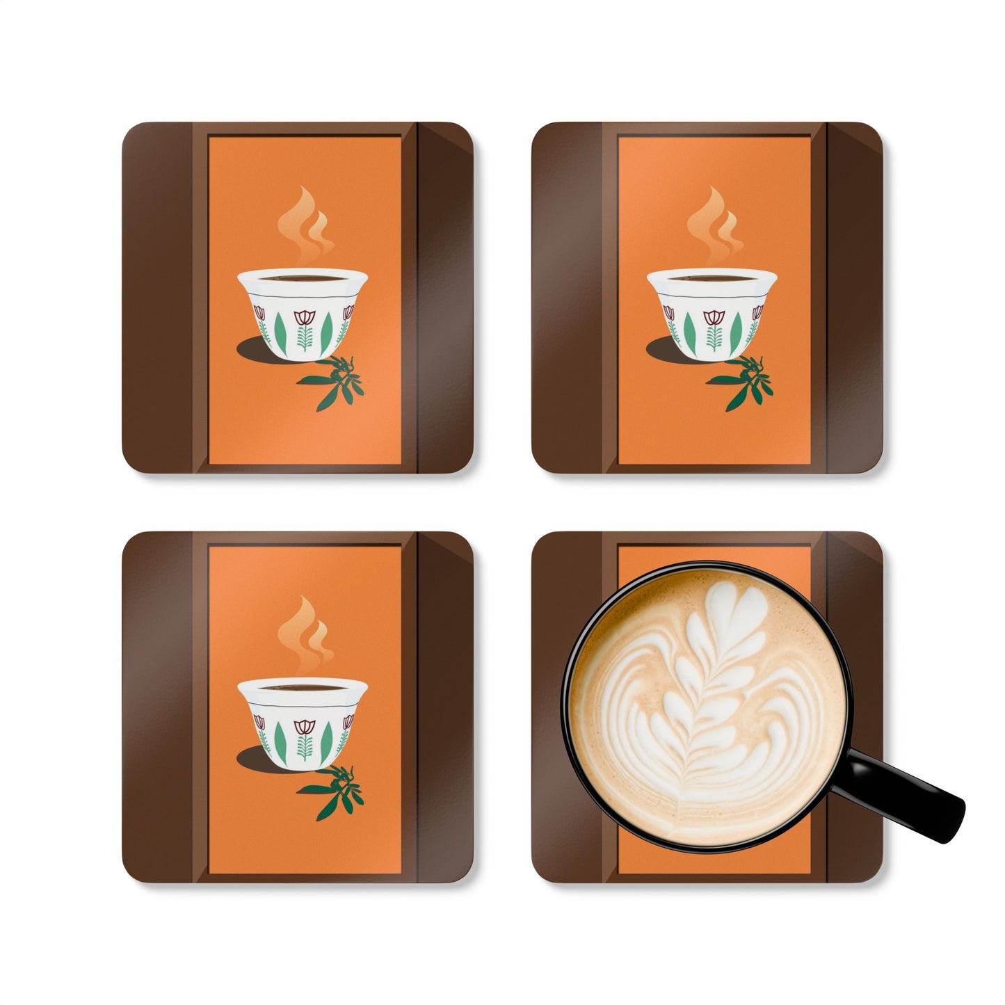 Corkwood Coaster Set: Ethiopian Coffee Design