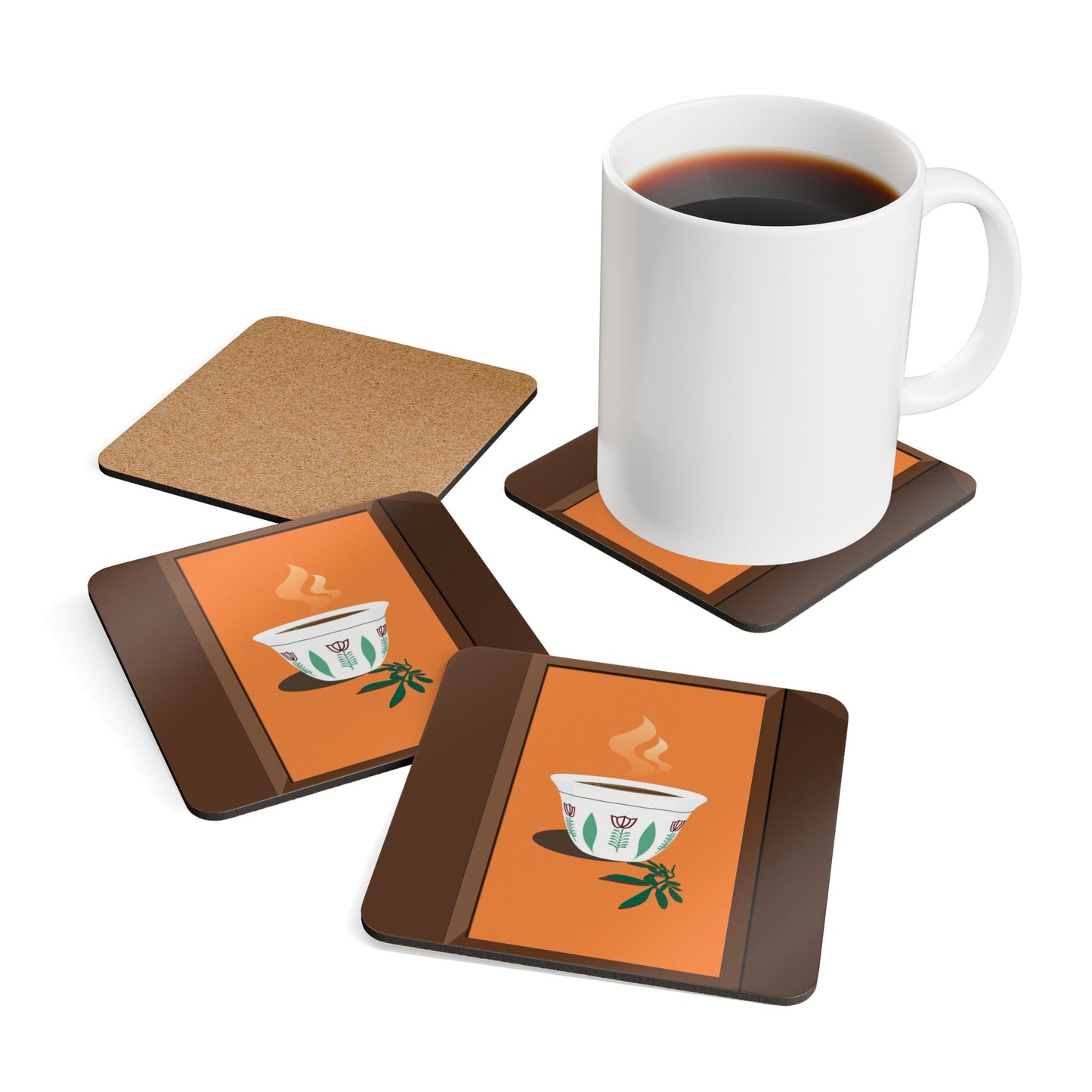 Corkwood Coaster Set: Ethiopian Coffee Design