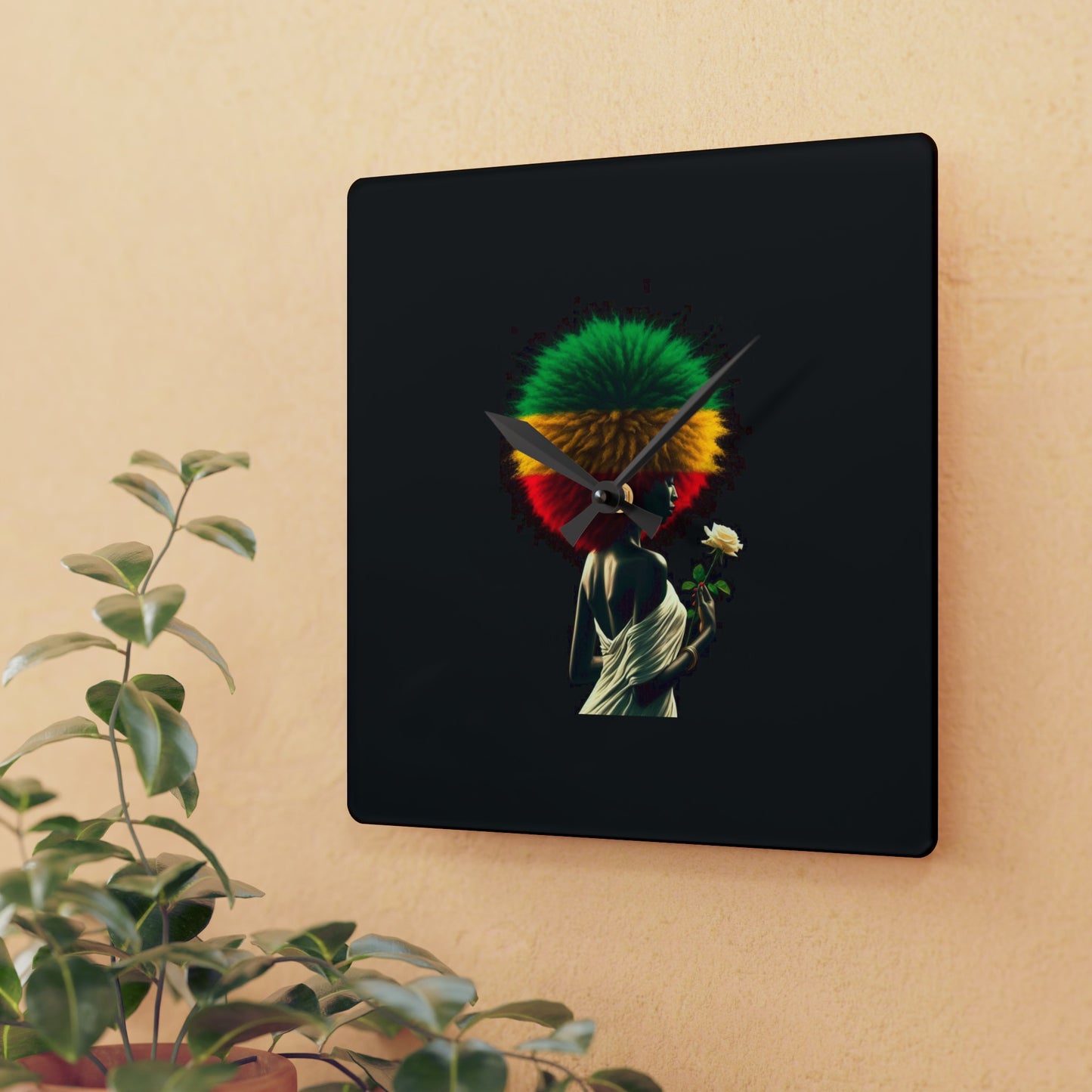 Ethiopian Woman Wall Clock with Flag, Cultural Home Decor, Unique Design