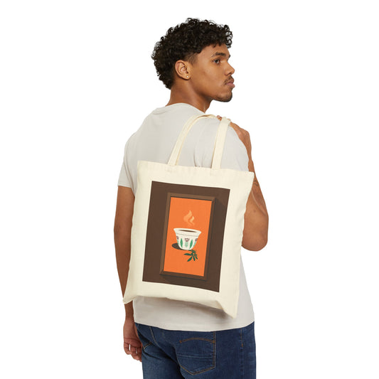 Cotton Canvas Tote Bag: Ethiopian coffee design