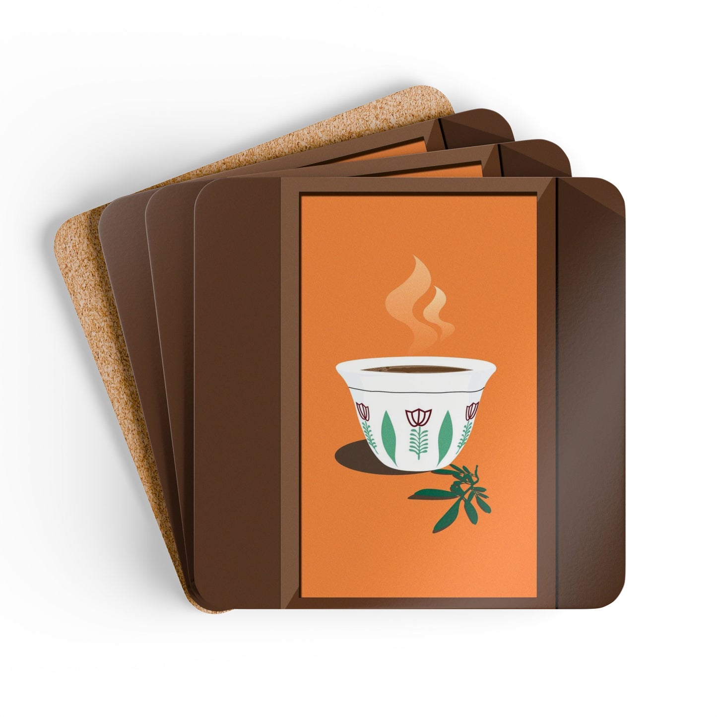 Corkwood Coaster Set: Ethiopian Coffee Design