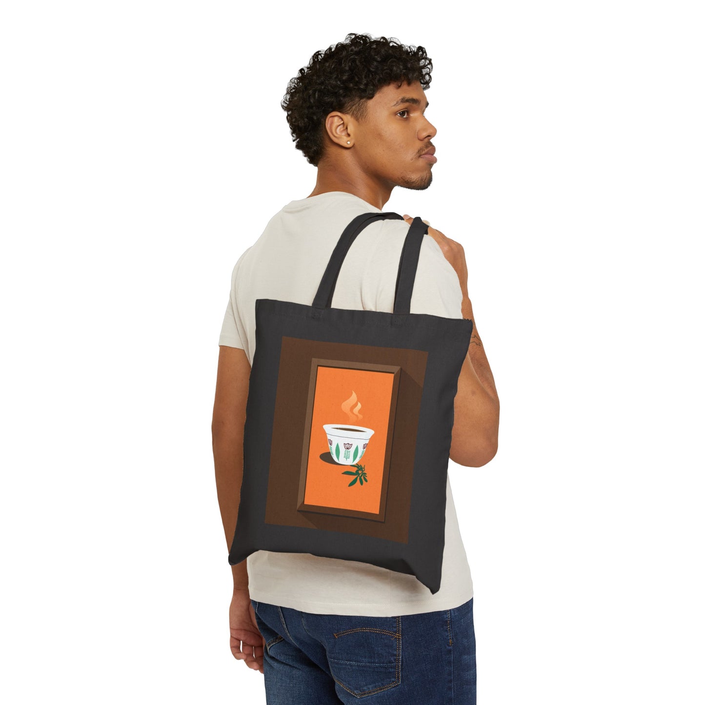 Cotton Canvas Tote Bag: Ethiopian coffee design